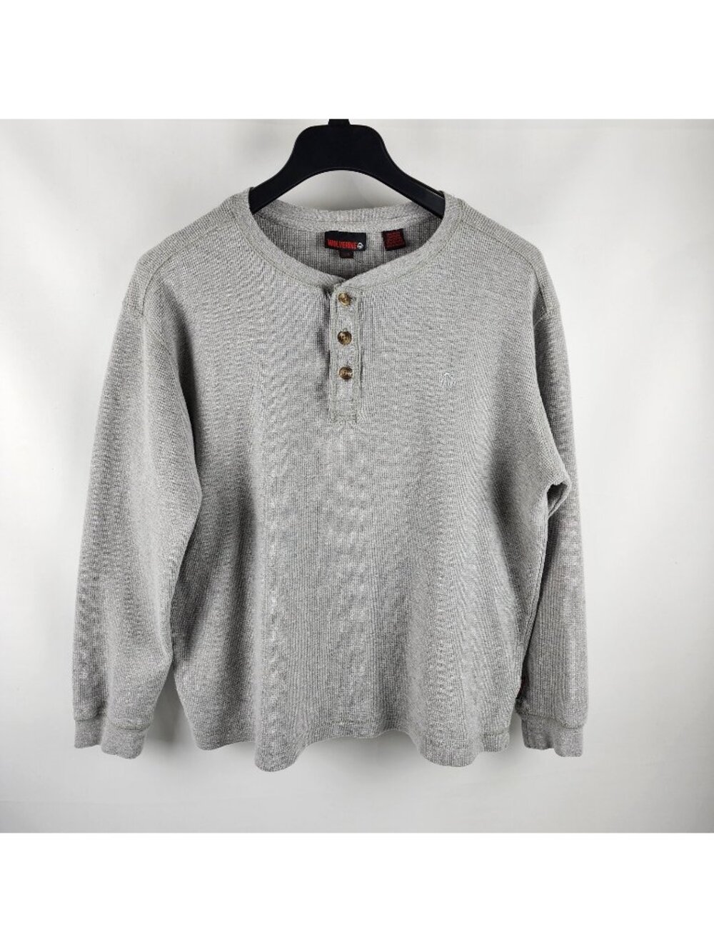 Wolverine Shirt Mens Large Gray Henley Waffle-Knit 1/4 Button